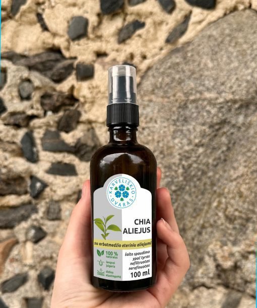 chia aliejus su arbatmedžio eteriniu aliejumiio